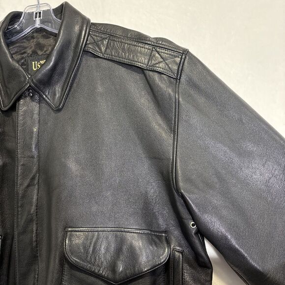 US Wings Men’s Black Leather Bomber Flight Jacket Size XXL - Picture 4 of 16
